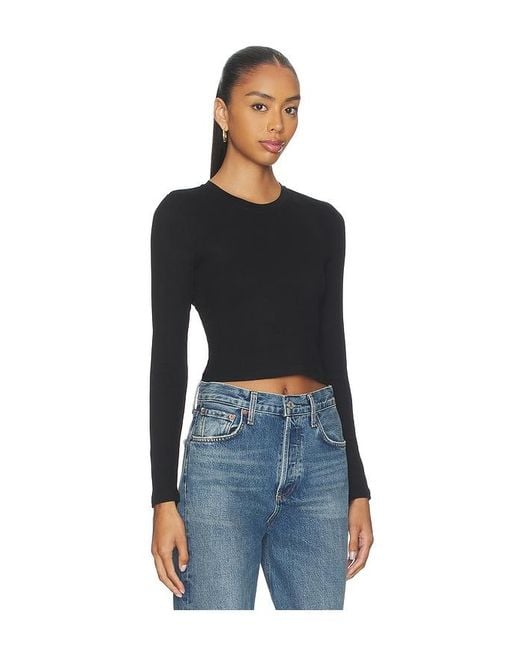 PERFECTWHITETEE Blue Sienna Luxe Rib Cropped Long Sleeve