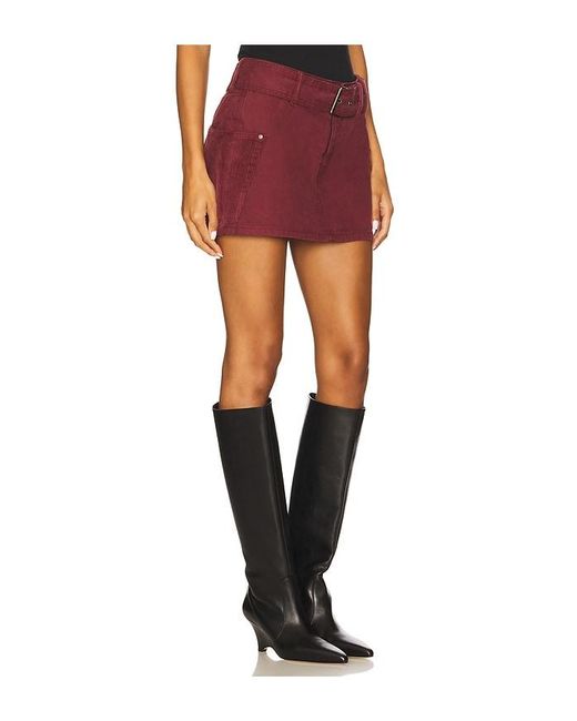 AFRM Red The Chippy Belted Micro Mini Skirt