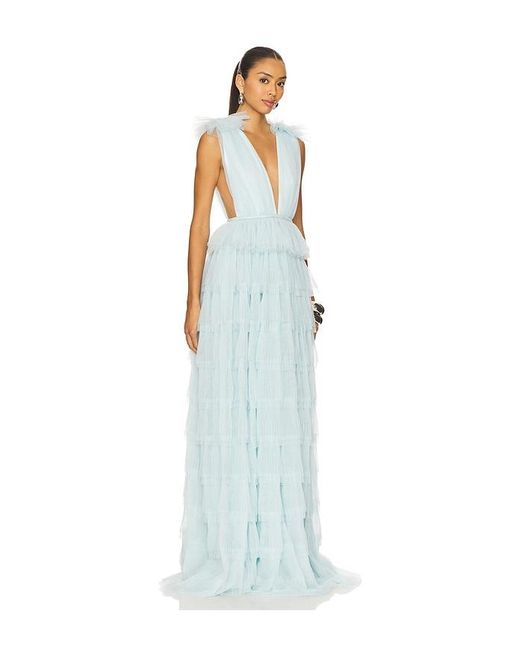 SAU LEE Blue Sabrina Gown