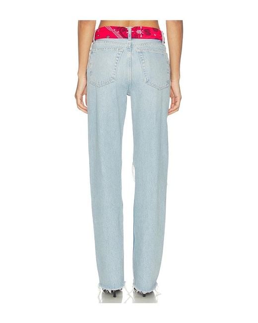Re/done Blue 90S High Rise Loose With Bandana Wide Leg Jeans
