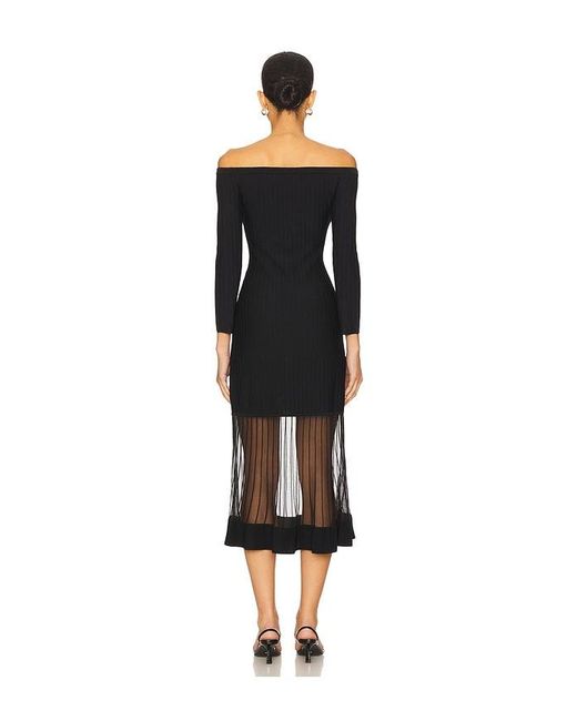 MILLY Black Ots Sheer Knit Midi Dress
