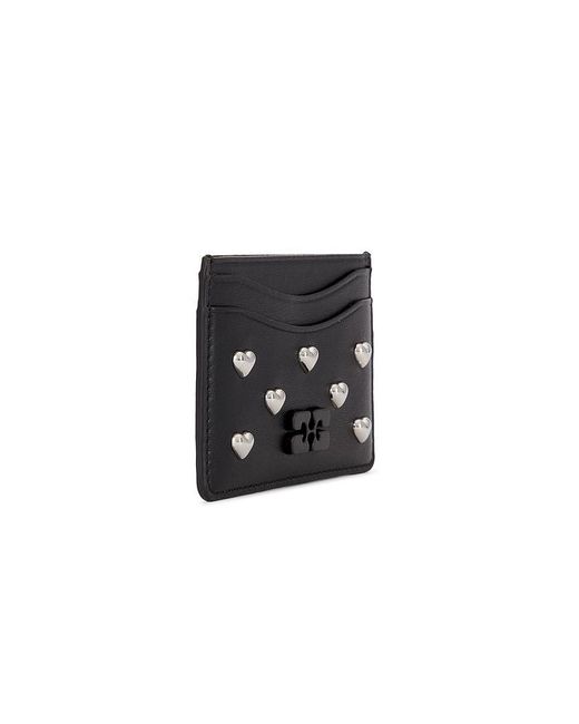 Ganni Black Bou Card Holder Hearts Studs