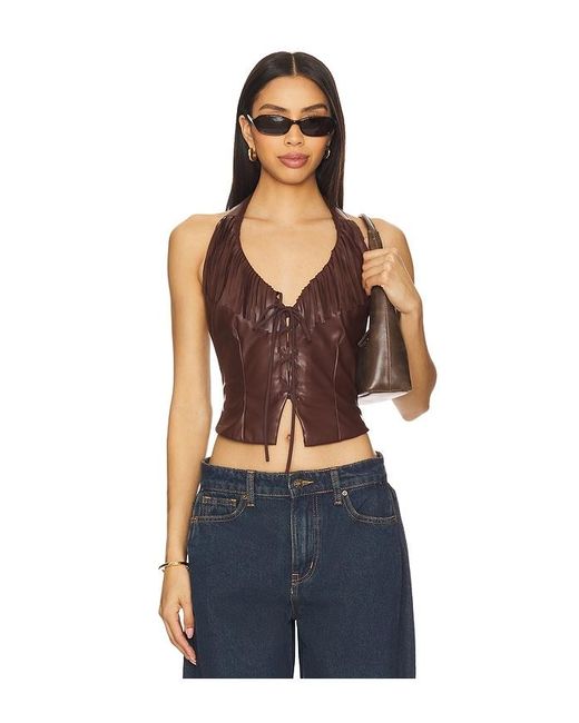 superdown Blue Kay Faux Leather Top
