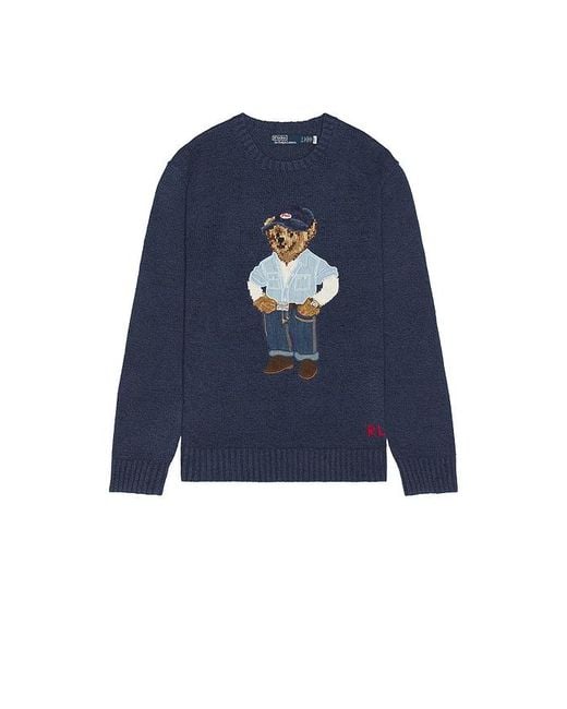 Polo Ralph Lauren Blue Polo Bear Linen-Cotton Sweater for men