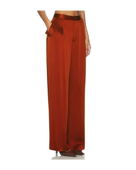 LAPOINTE Red Satin Relaxed Pleated Pant