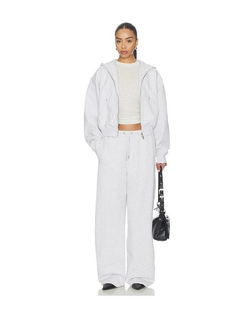 Alexander Wang White Zip Up Hoodie With Rhinestone Drawcord