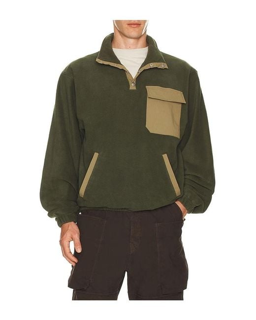 Rhythm Green Floresta Quarter Snap Button Fleece Sweatshirt for men