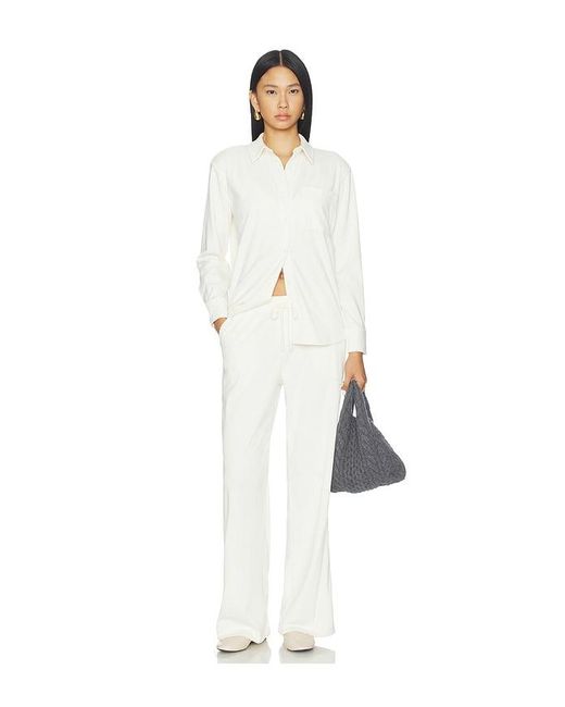 Beyond Yoga White Breathe Easy Corduroy Button Front Shirt