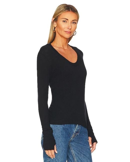 Enza Costa Black Cashmere Easy Cuffed U Top