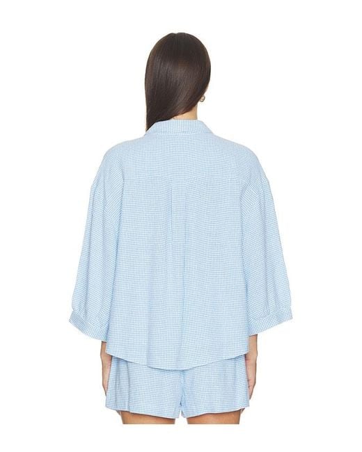 Eberjey Blue Linen Blend Relaxed Sleeve Top