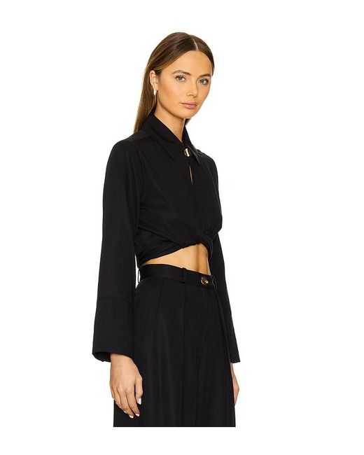 Matthew Bruch Black Collared Long Sleeve Wrap Top