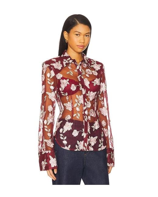 ROTATE BIRGER CHRISTENSEN Red Mesh Fitted Shirt