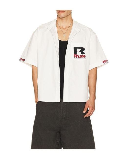 Rhude White Petrol Oversized Mechanic Shirt for men