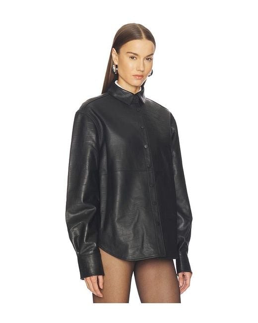 AEXAE Black Leather Croc Shirt