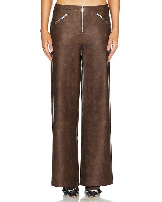WeWoreWhat Brown Faux Leather Zipper Fly Pant