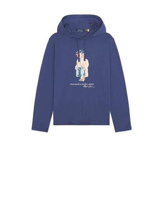 Polo Ralph Lauren Blue Long Sleeve Jersey Knit Litchfield Bear Graphic T-Shirt With Hood for men