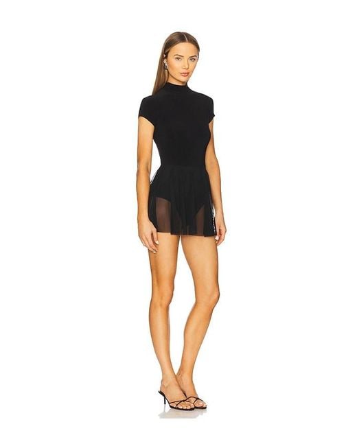 Norma Kamali Black Mock Neck Cap Sleeve Flared Pickleball Dress