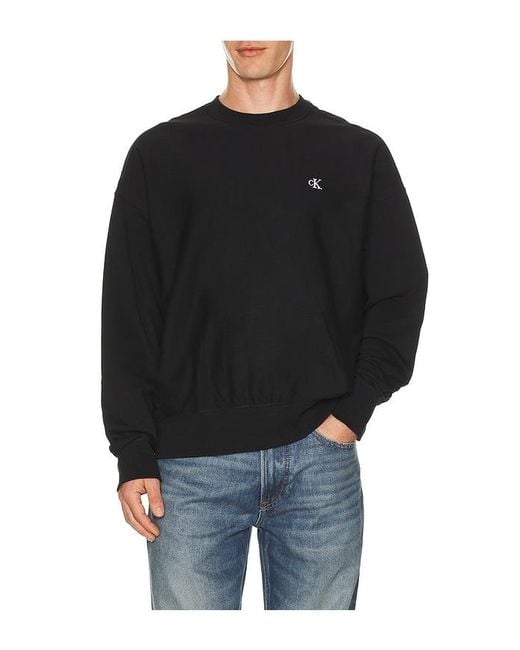Calvin Klein Black Premium Terry Monogram Sweatshirt for men