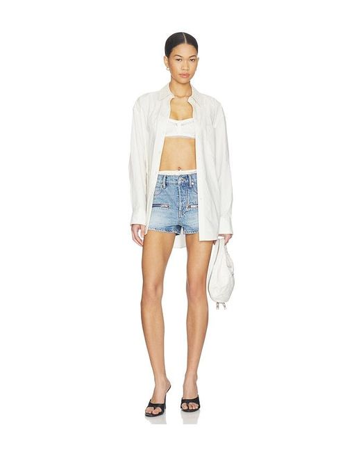 Alexander Wang Blue Silk Prestyle Mid Rise Short With Horizontal Zips