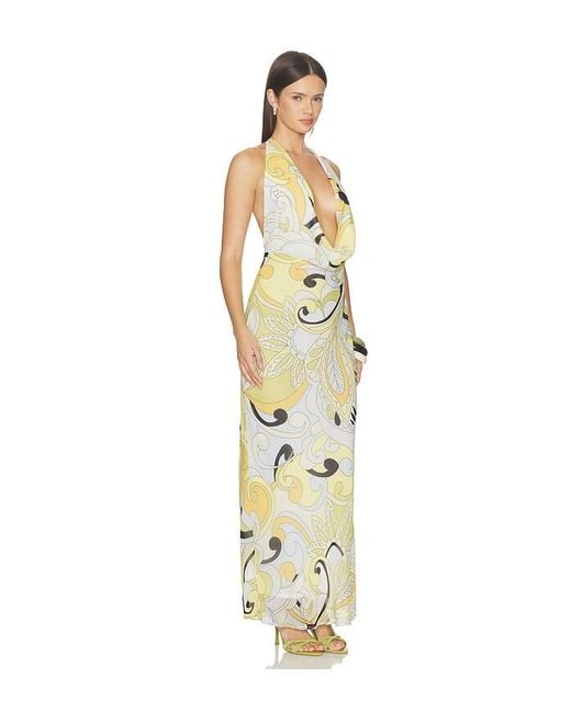 Runaway the Label Metallic Lexie Low Plunge Halter Maxi Dress