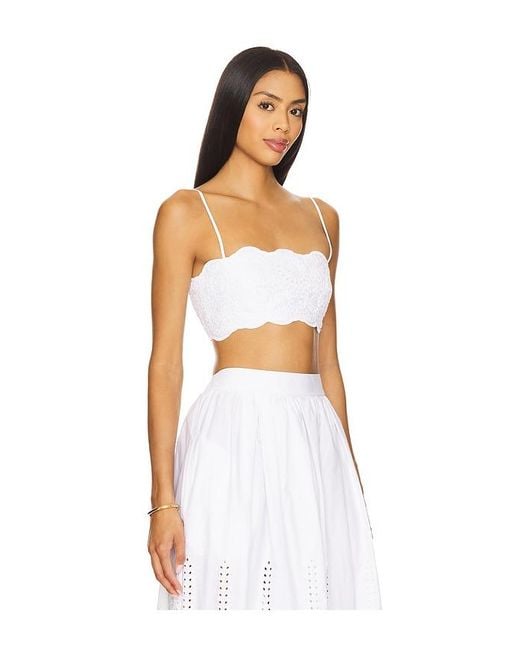 Susana Monaco White Embroidered Poplin Micro String Top