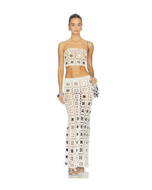 superdown White Kilah Crochet Maxi Skirt