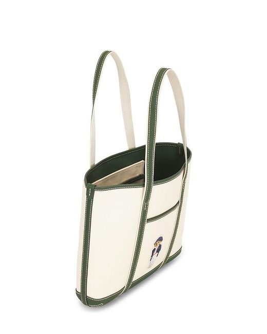 Polo Ralph Lauren White Canvas Leather Tote Small Bag