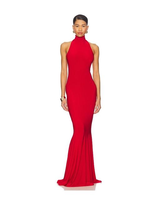 Norma Kamali Red X Revolve Halter Turtle Fishtail Gown