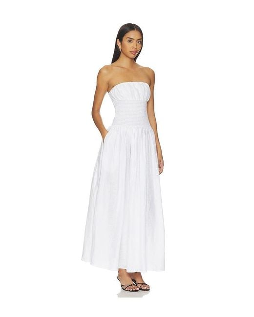 Susana Monaco White Solid Linen Smocked Waist Tube Maxi Dress