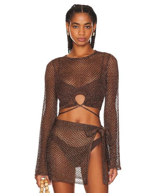 House of Harlow 1960 Brown X Revolve Sana Metallic Open Stitch Top