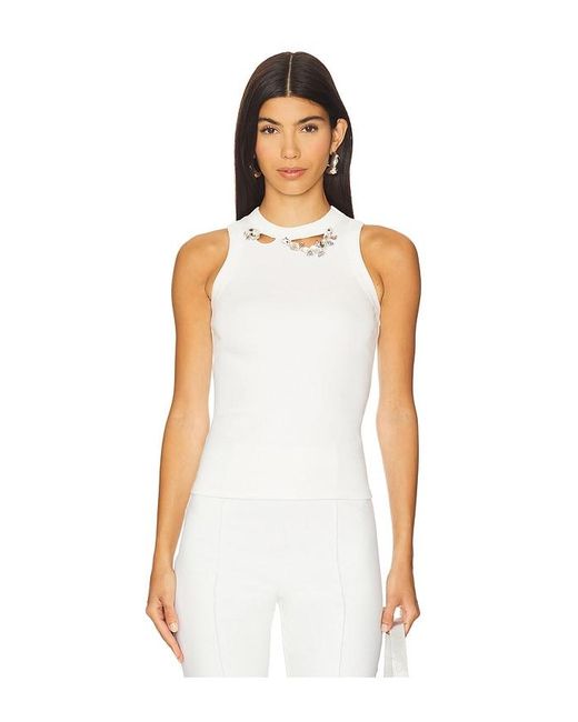 Area White Distressed Crystal Ribbed Knit Tank Top