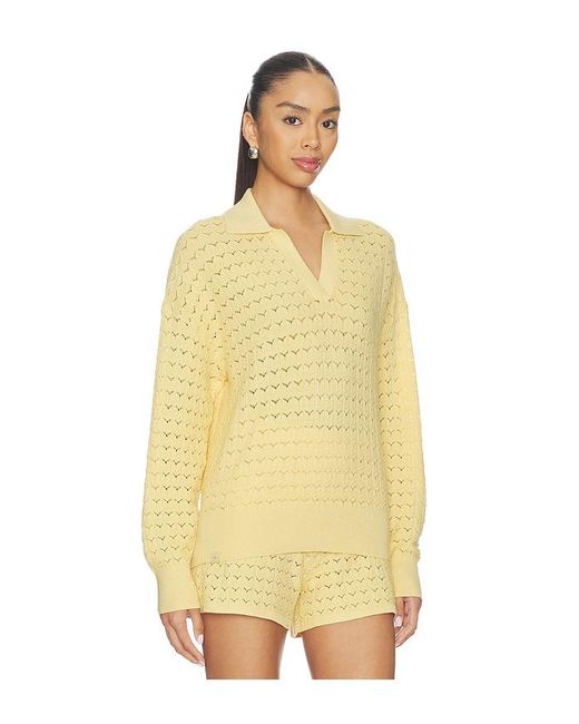 Barefoot Dreams Yellow Tulip Pointelle Collared Pullover