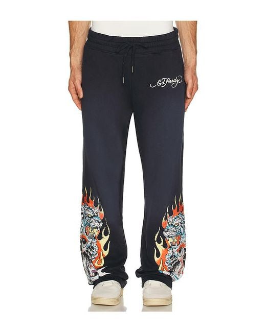 Pantalón Deportivo Tiger Flames En Color Azul Marino Talla (También En Xl/1X) Ed Hardy de hombre de color Blue