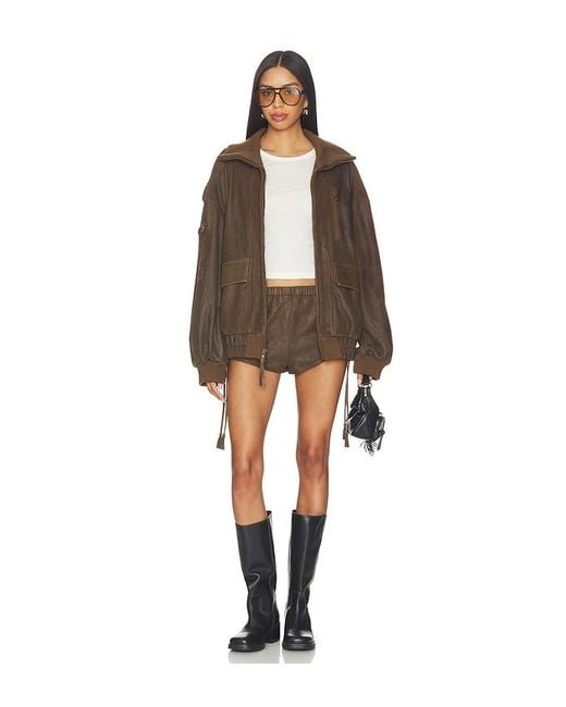 Spell Brown Fontaine Leather Bomber Jacket