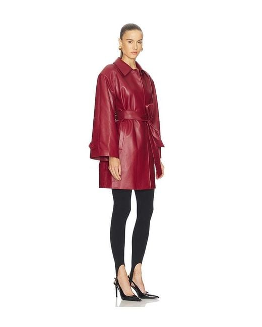 AEXAE Red Leather Padded Midi Coat