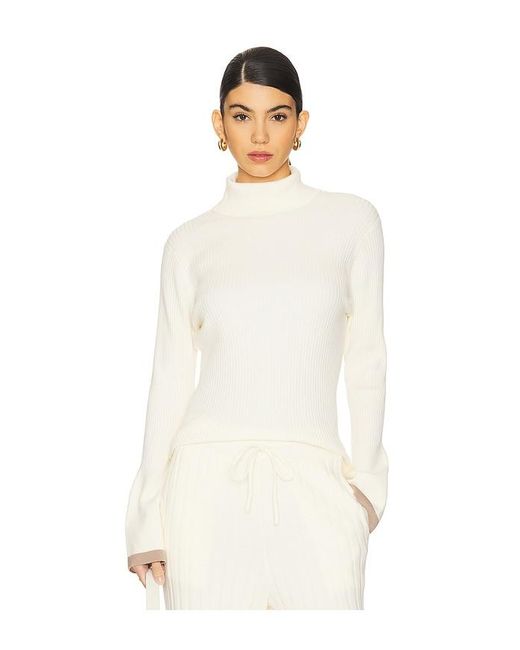 Varley White Ravena Rib Knit High Neck Top