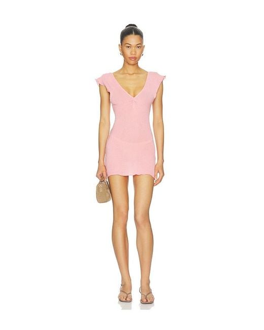 Indah Pink Bijous Solid Deep V-Neckline, Easy Day To Night Mini Dress With Elasticated Picot Trim
