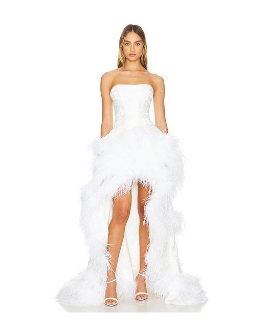 Bronx and Banco White Louisa Blanc Strapless Feather Gown