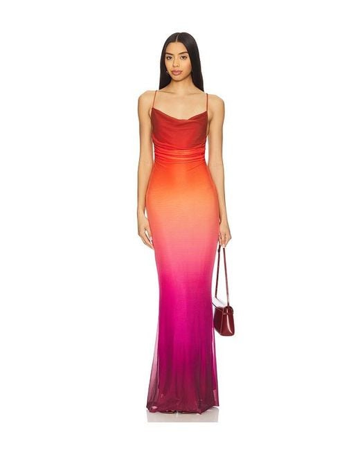 MINKPINK Red Cosima Ombre Mesh Maxi Dress