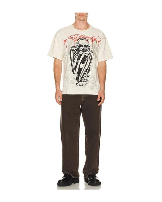 Ed Hardy Natural Skele Rhinestone Boxy Tee for men