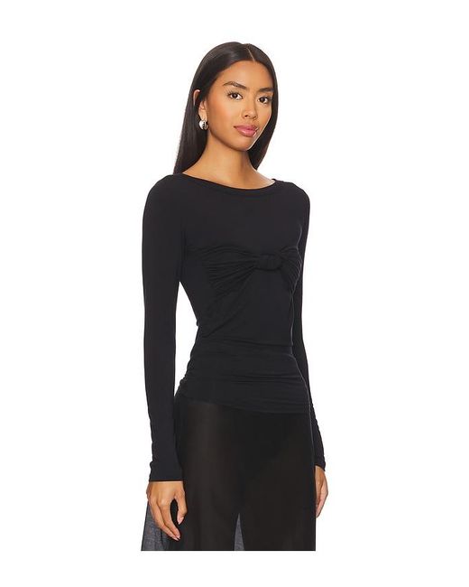 The Line By K Black Modal Blend Knotted Long Sleeve Top