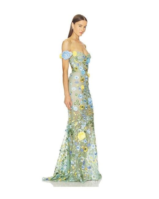 Bronx and Banco White Portofino Floral Jasmine Off The Shoulder Gown