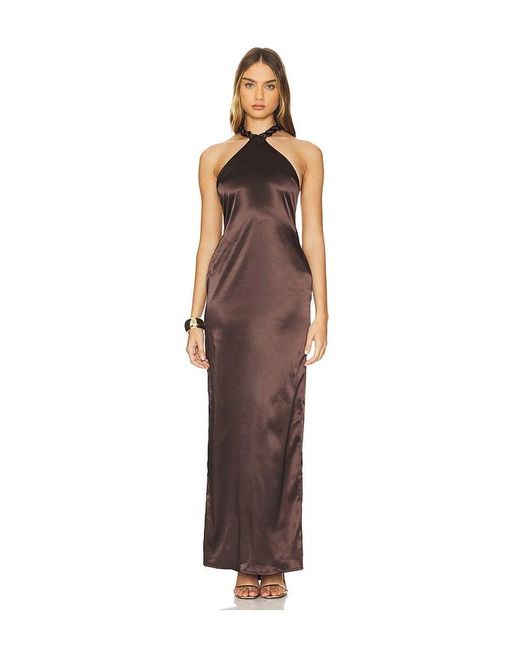 Khanums Brown Satin Halter Maxi Dress