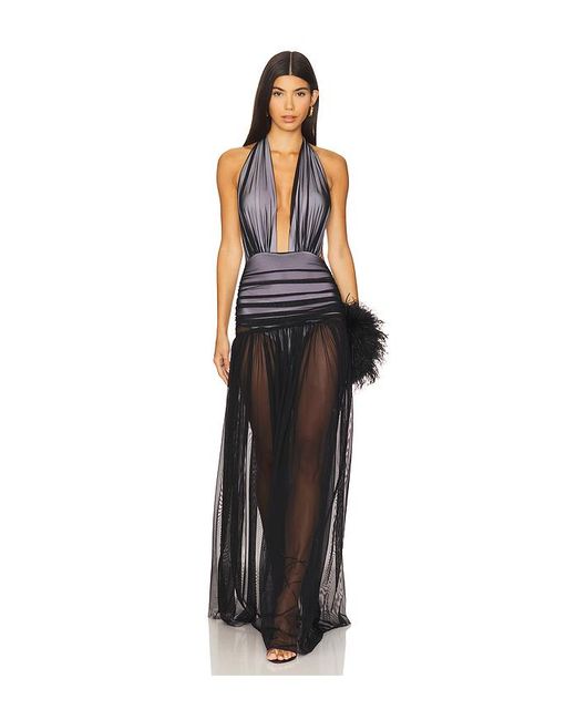 Norma Kamali Black Halter Shirred Gown