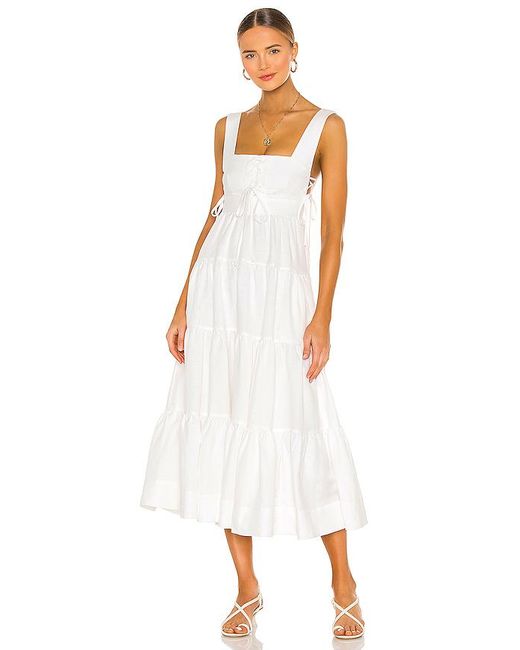 Shona Joy White Blanca Lace Up Tiered Midi Dress