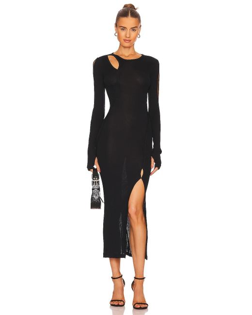 Helmut Lang Cotton Slash Long Sleeve Dress in Black | Lyst