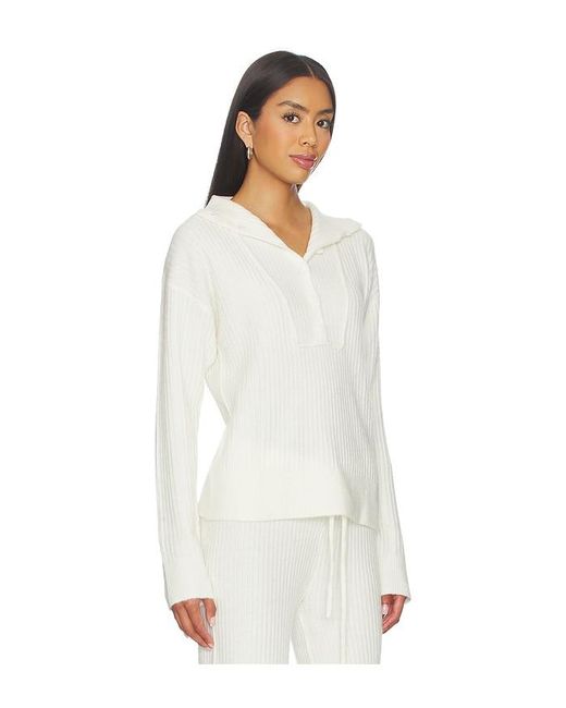 Bobi White Button Funnel Neck Sweater