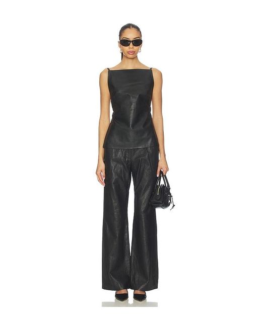 AEXAE Black Leather Pebble Straight Leg Pant