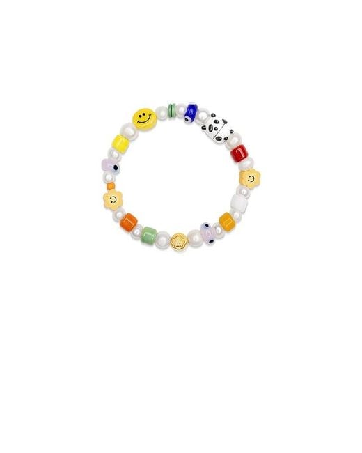 Nialaya Blue Panda Pearl Bracelet for men