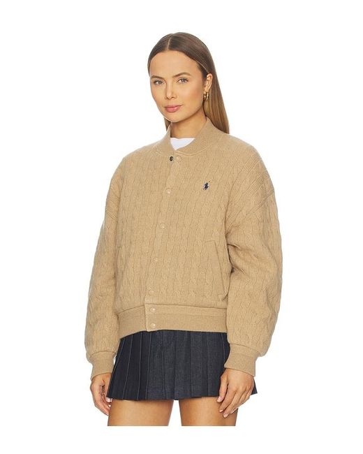 Polo Ralph Lauren Natural Cable Knit Wool Cashmere Bomber Jacket